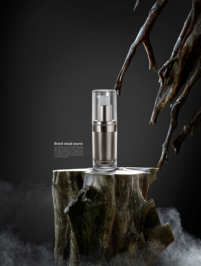 木头暗黑场景化妆品品牌视觉海报设计模板 (psd)