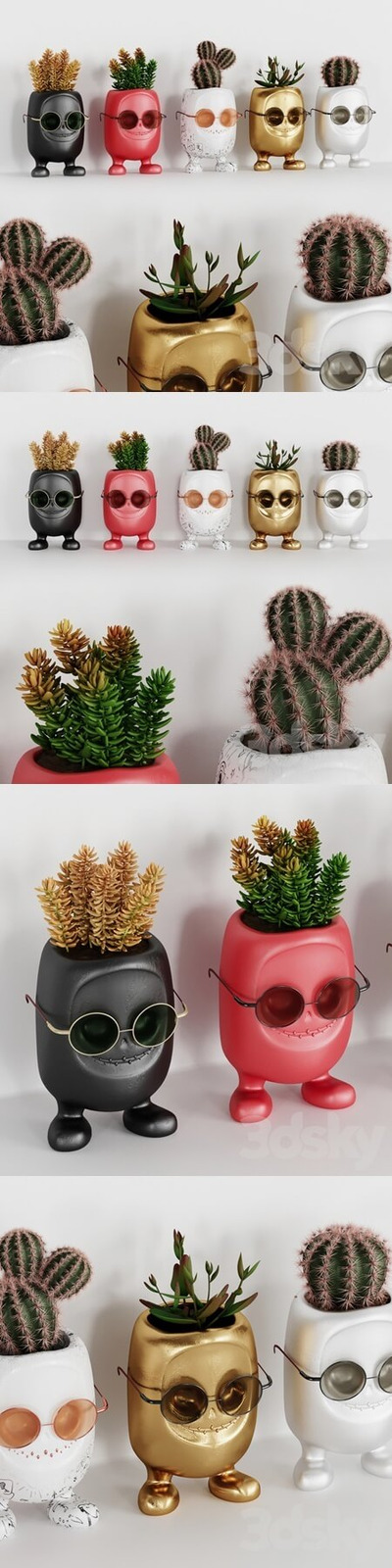 办公室创意怪兽花瓶仙人掌绿植3D模型下载（OBJ,MAX,FBX）