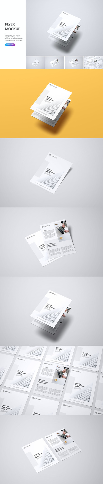 高端时尚清新简约多用途的宣传单海报设计VI样机展示机模型mockups