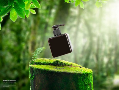 绿色森林背景洁面乳清洁化妆品品牌视觉海报设计模板 (psd)