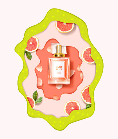 剪纸风格水果香水海报设计模板 (psd)