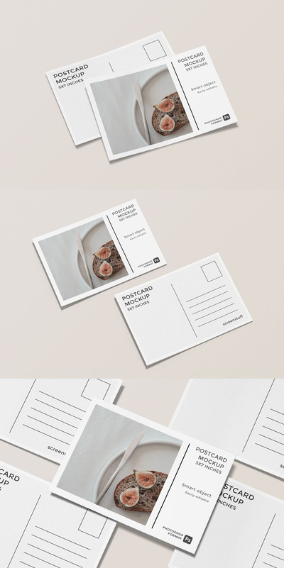 简单场景的明信片设计展示样机 (PSD,PDF)