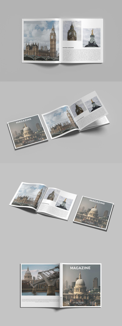 方形杂志设计展示样机 (PSD,PDF)