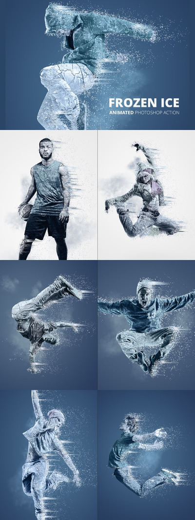 逼真质感的冬天冰冻GIF动画photoshop动作预设
