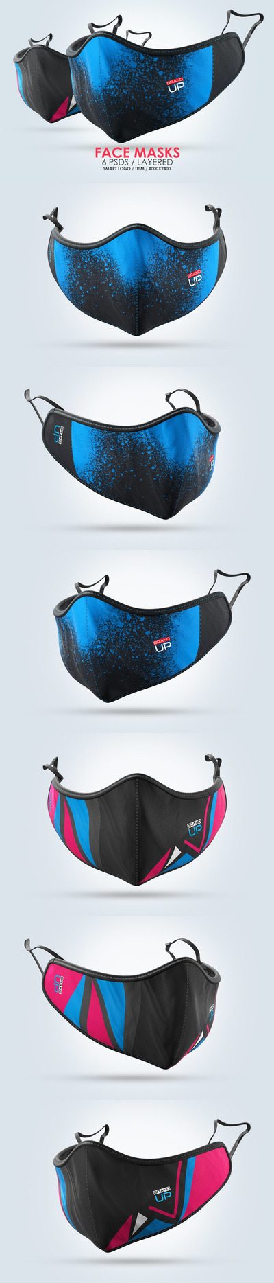 逼真质感的口罩面罩设计VI样机展示模型mockups