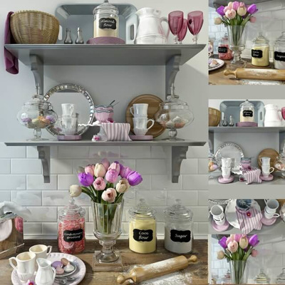 厨房置物架及餐具3D模型（OBJ,FBX,MAX）