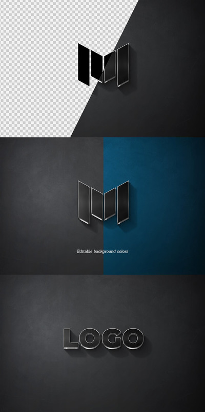 黑色金属质感的logo设计展示样机 (PSD)