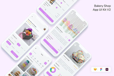 烘焙面包店App设计UI工具包V2 (FIG,SKETCH,XD)