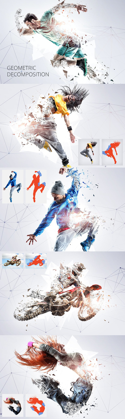 时尚高端抽象几何分解图形photoshop动作预设