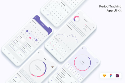 周期跟踪App设计UI工具包 (FIG,SKETCH,XD)