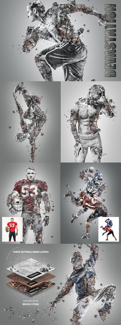 震撼的时尚高端房地产钢筋混凝土倒塌破碎风格的毁灭性photoshop动作预设