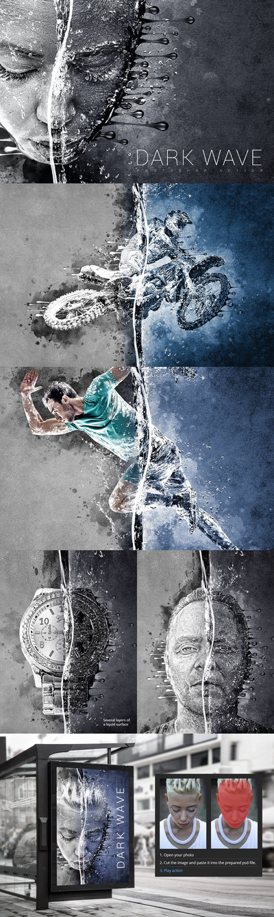 震撼的高端时尚水波浪特效photoshop动作预设