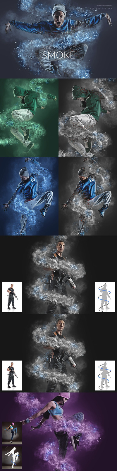 时尚高端逼真质感的蛇形烟雾缭绕效果photoshop动作预设