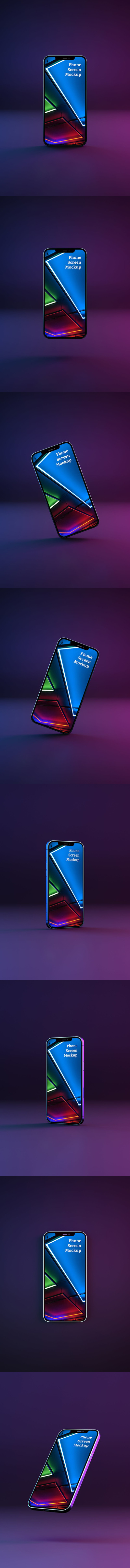 霓虹彩色iPhone屏幕模型2 (PSD)