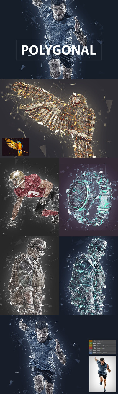 时尚高端抽象的多边形几何图形动感photoshop动作预设