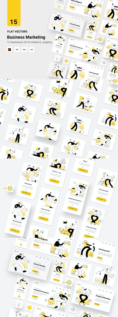 时尚高端清新优雅多用途的高品质的APP UI着落页详情页banner插画设计模板集合-AI, EPS, PNG, SVG