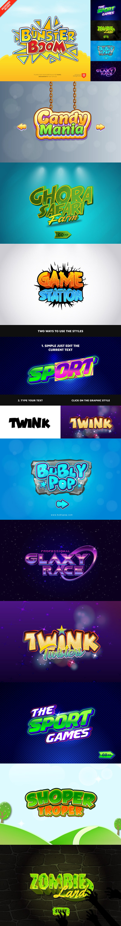 时尚高端可爱多用类型的3D立体字illustrator矢量字体设计图层样式集合-AI