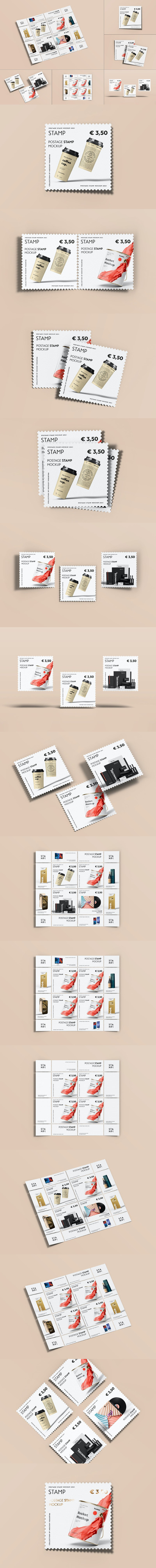 时尚高端专业的高品质邮票设计VI样机展示模型mockups