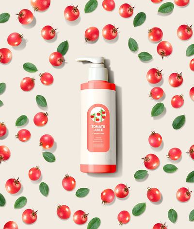 西红柿水果精华沐浴露海报设计模板 (psd)