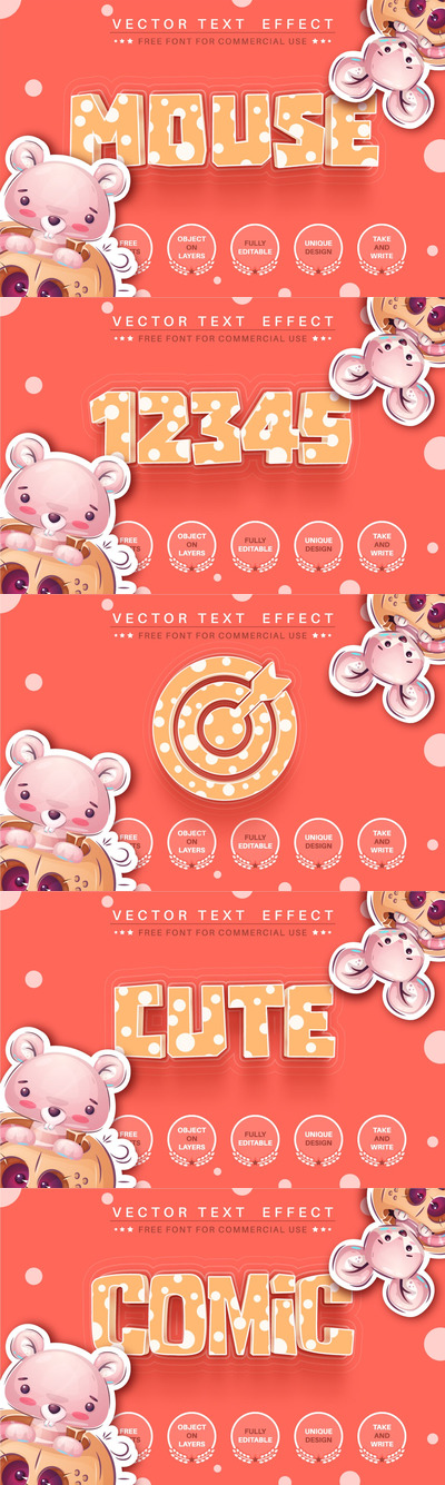 时尚高端可爱的老鼠奶酪风格矢量AI3D立体字体设计图层样式-AI,EPS