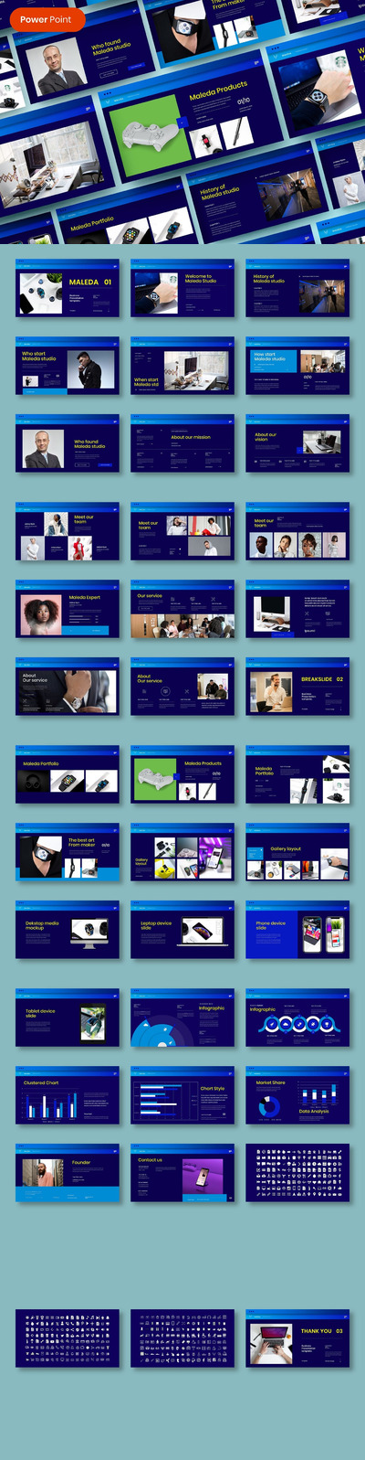 时尚蓝色渐变配色的商业商务大数据powerpoint幻灯片演示模板（pptx）