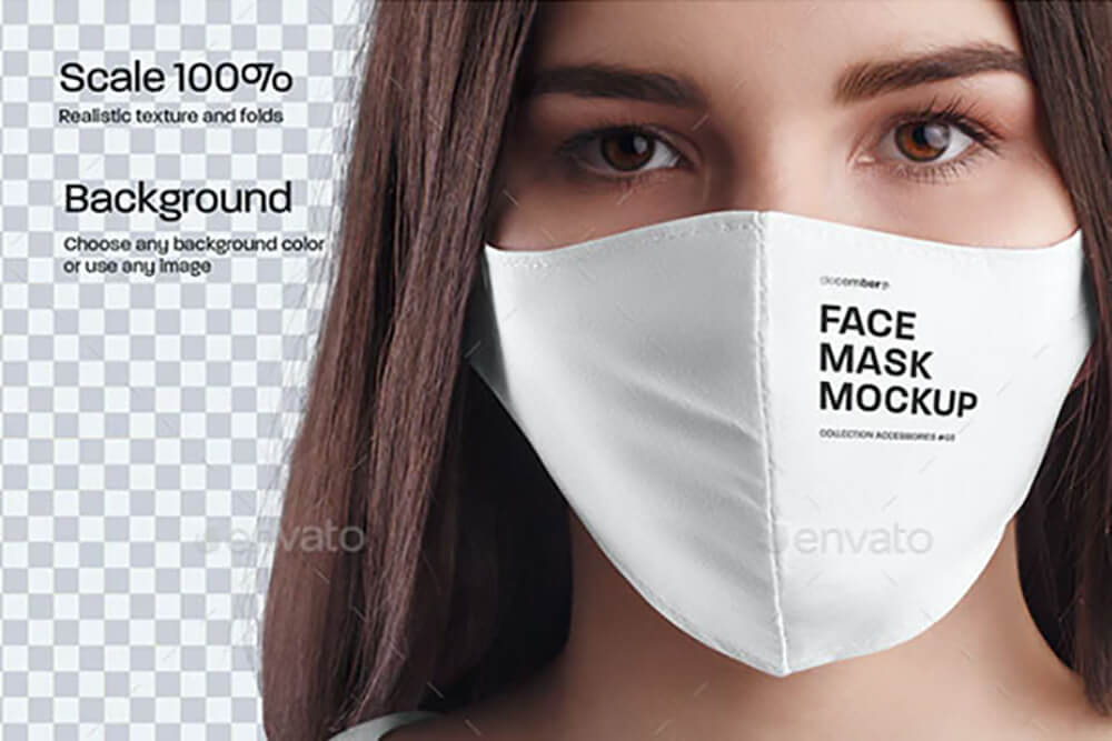真实模特口罩佩戴展示样机模板 (psd)