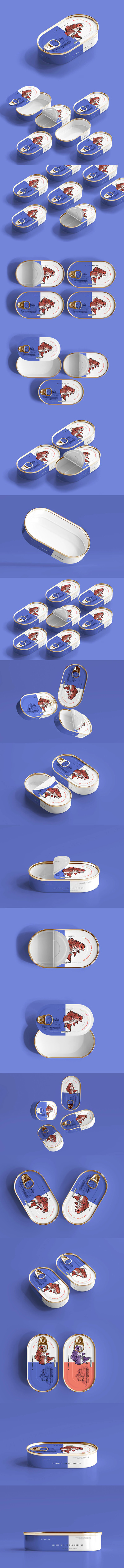 铝制沙丁鱼罐头包装设计样机 (psd)