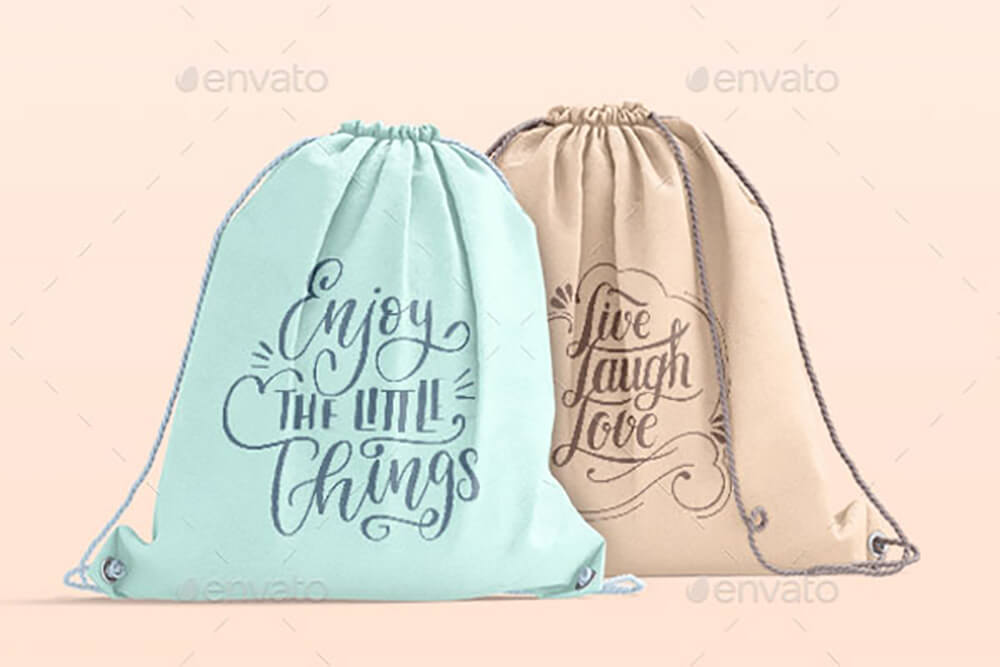 抽绳束口背包图案设计样机 (psd)