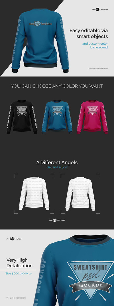 女式长袖运动衫服装样机 (psd)