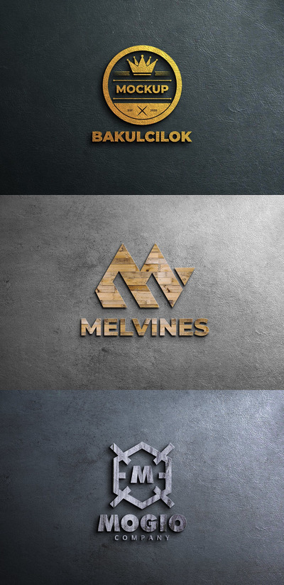 木制金色金属墙壁logo样机 (PSD,JPG)