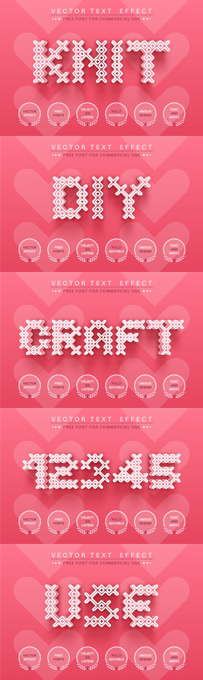 时尚高端针织编制心形3D立体字图层样式-AI