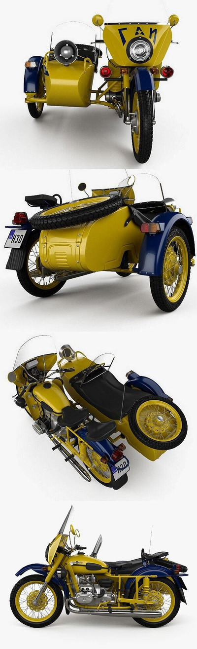 乌拉尔 Ural M67-36 P 1976 边三轮车摩托车3D模型下载（FBX,OBJ,MAX,C4D）