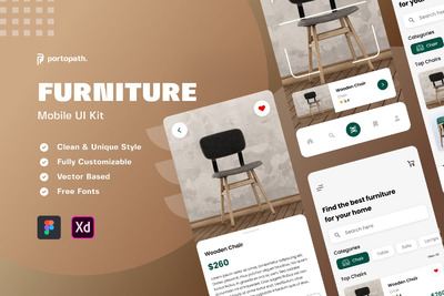 家具移动应用程序工具包(XD,FIG)