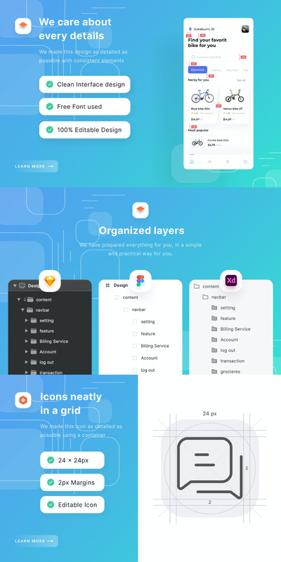 自行车租赁手机App模板 (FIG,SKETCH,XD)