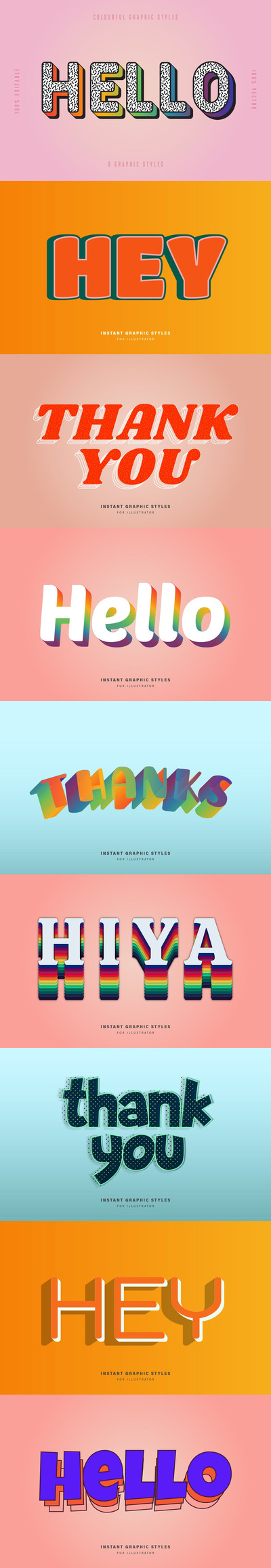 时尚高端多种风格的高品质3D立体字体设计图层样式集合-AI