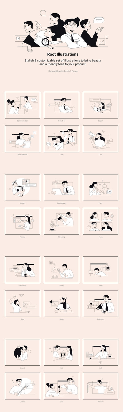 时尚高端清新优雅多用途的矢量UI插画插图大集合-SKETCH, SVG, FIG