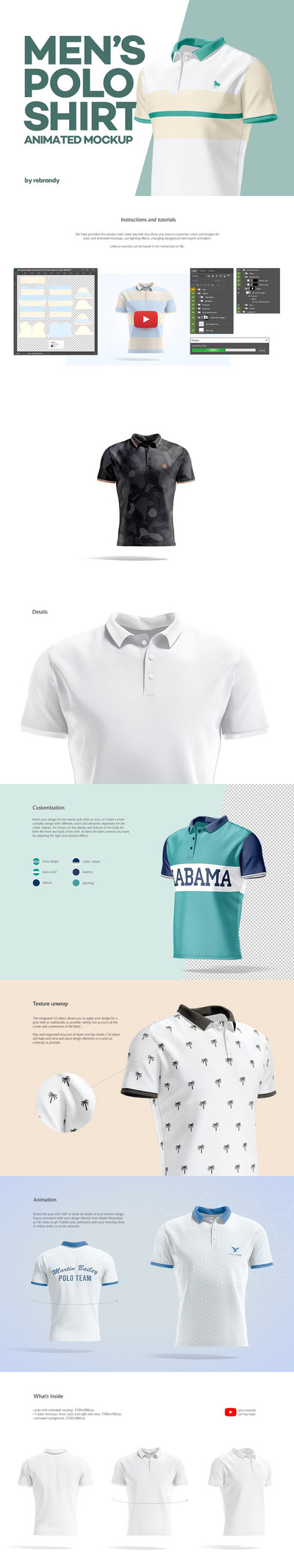 男士Polo衫动画样机模板 (psd)