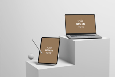 平板电脑展示几何背景模型 (PSD)