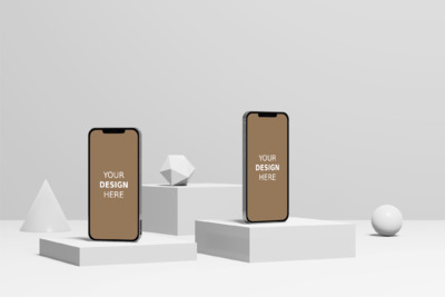 手机展示几何背景模型 (PSD)