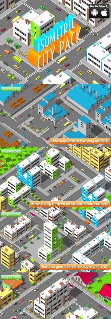 低多边形的城市3D Unity 组件库下载(unitypackage)