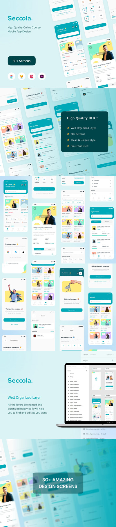 Secoola -在线课程应用程序工具包(FIG,SKETCH,XD)