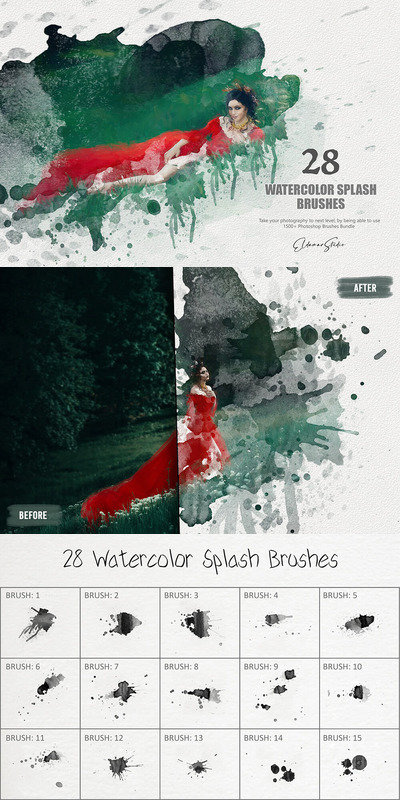 28个水彩飞溅ps笔刷素材 (abr)