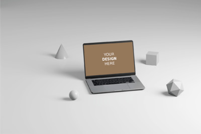 笔记本电脑展示空间场景模型 (PSD)