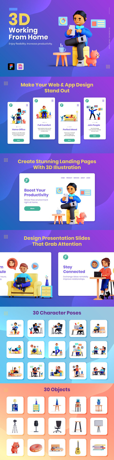 时尚高端3D立体居家办公小人家具场景素材大集合-blender,fig,png