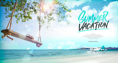 夏季背景暑假海滩活动宣传Banner设计模板 (psd)