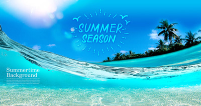 蓝色海洋清爽夏季背景Banner设计模板 (psd)