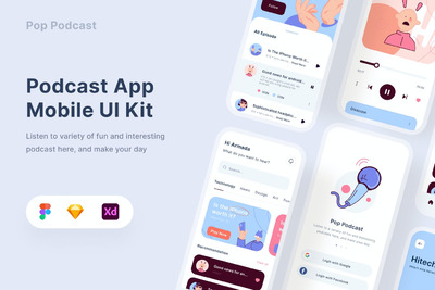 播客移动应用程序(FIG,SKETCH,XD)