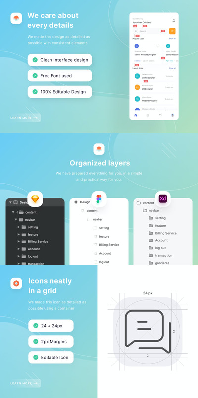 求职手机应用程序模板(FIG,SKETCH,XD)