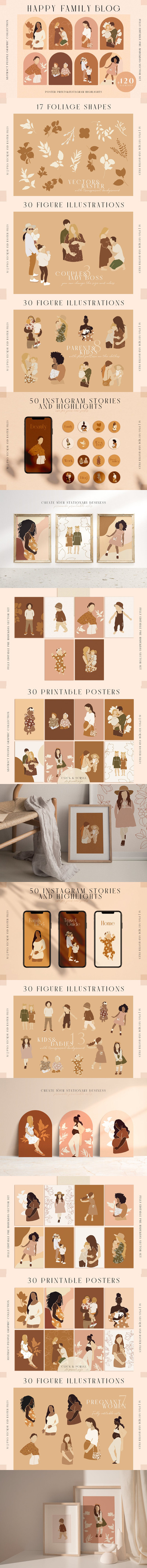 时尚高端专业优雅的高品质抽象家庭矢量插画大集合-AI、JPG、PNG