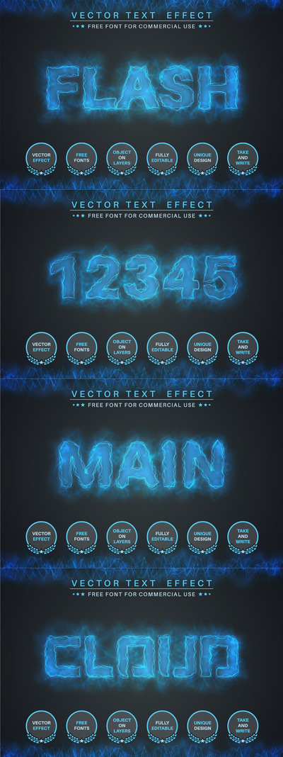 时尚抽象梦幻闪电电流AI立体字图层样式-illustrator